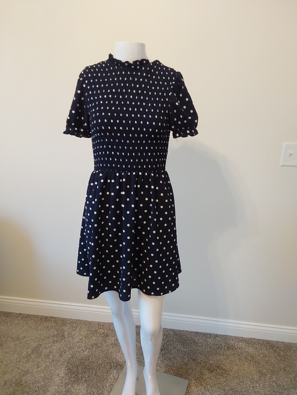 Navy Polka Dot Smocked Waist Kids Dress
